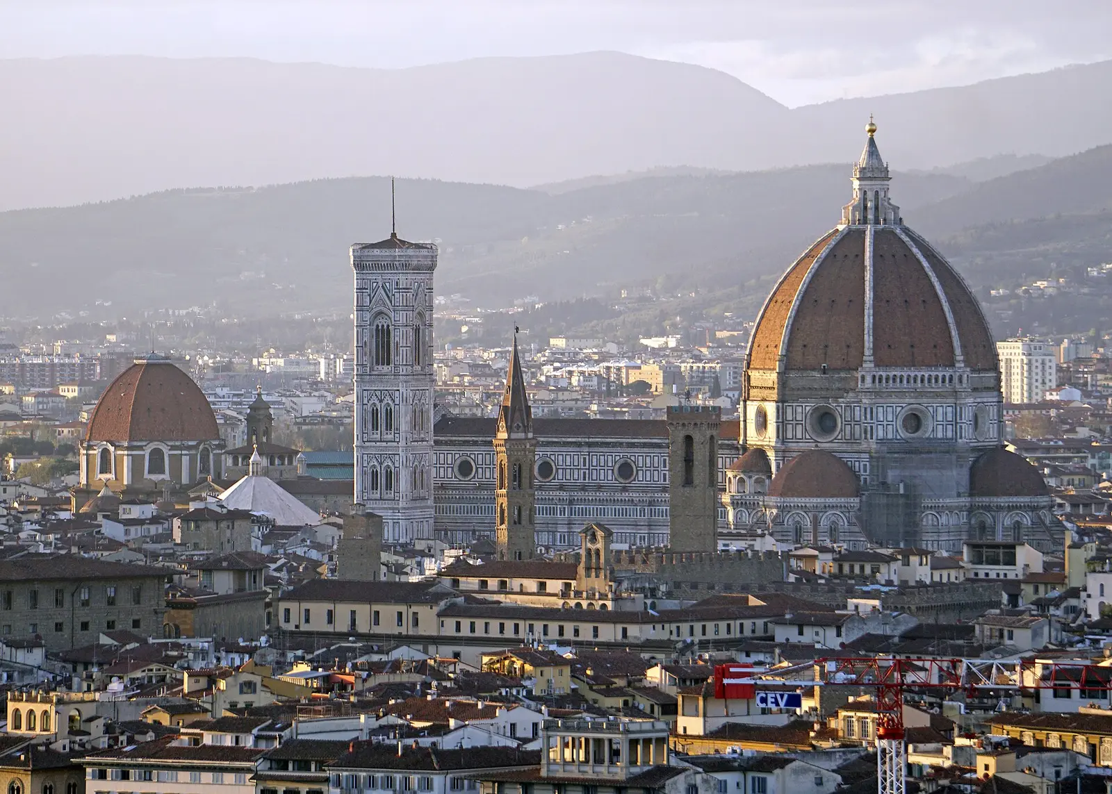 Florence Cathedral and its bell tower over the rooftops seen from Piazzale Michelangelo