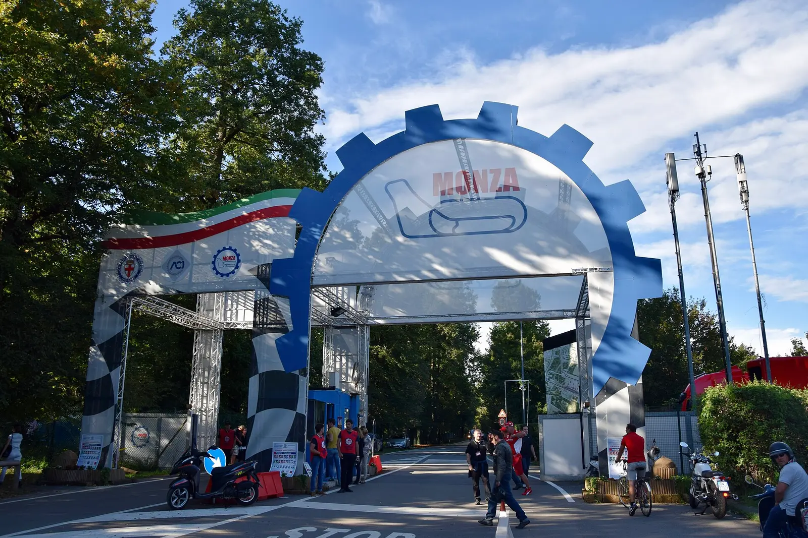 The decorated entrance gate of the Monza circuit on a Grand Prix weekend
