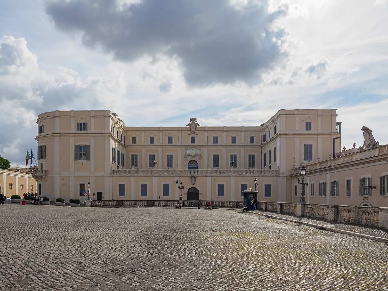The pale facade of the Scuderie del Quirinale on Piazza del Quirinale in Rome